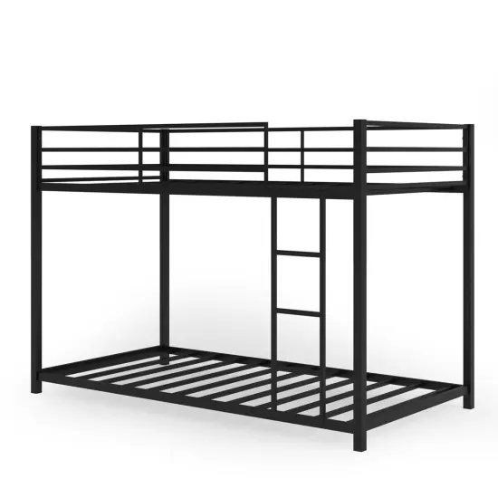 Steel Twin Bunk Bed with Ladder and Guardrails Black {4}