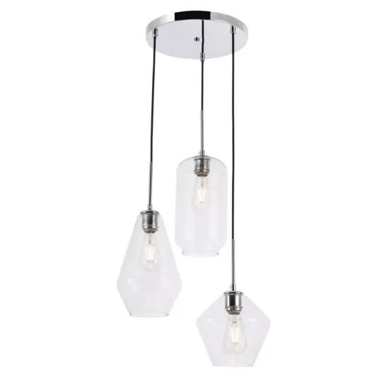 Gene 3 light Chrome and Clear glass pendant {4}