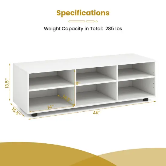 Wood TV Stand for TVs up to 55 Inches with 6 Storage Cubbies-White {4}