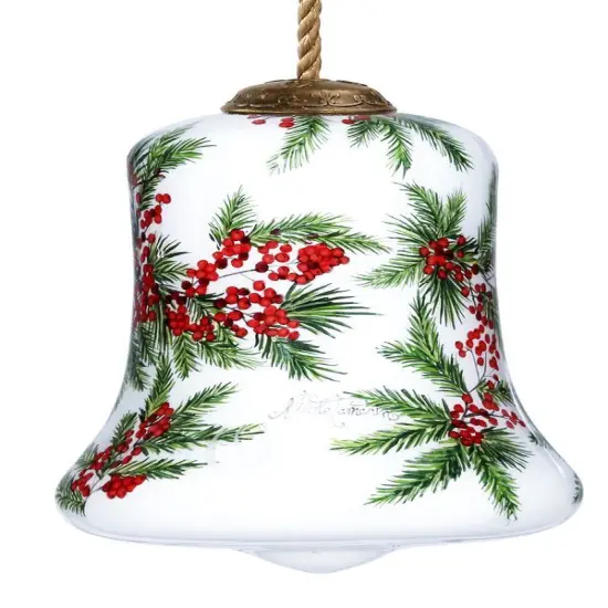 Winter Berries Cardinal Hand Painted Glass Hanging Ornament {2}