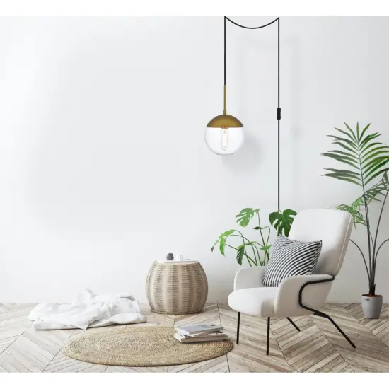 Eclipse 1 Light Brass plug in pendant With Clear Glass {2}