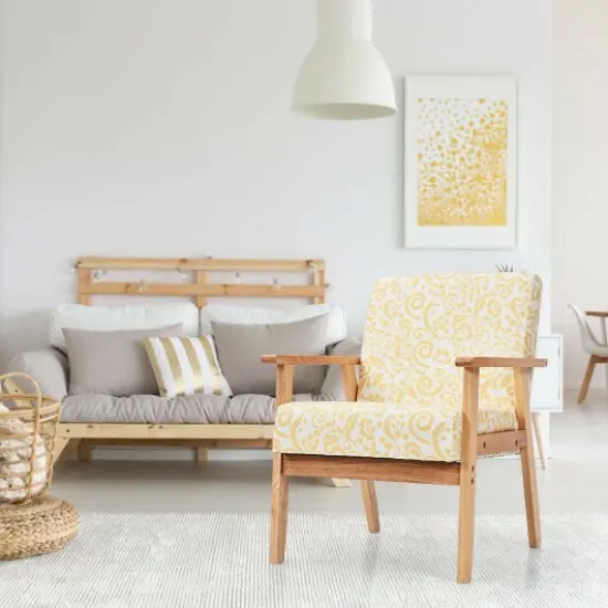 Modern Accent Armchair Fabric Lounge Chair with Rubber Wood Leg Ideal for Living Room or Any Other Space Yellow {2}