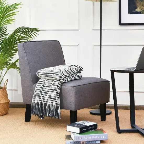Modern Arm-less Accent Chair with Rubber Wood Legs Grey {2}