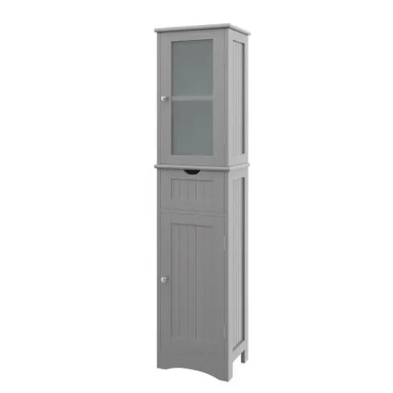 Tall Floor Storage Cabinet with 2 Doors and 1 Drawer for Bathroom Grey {3}