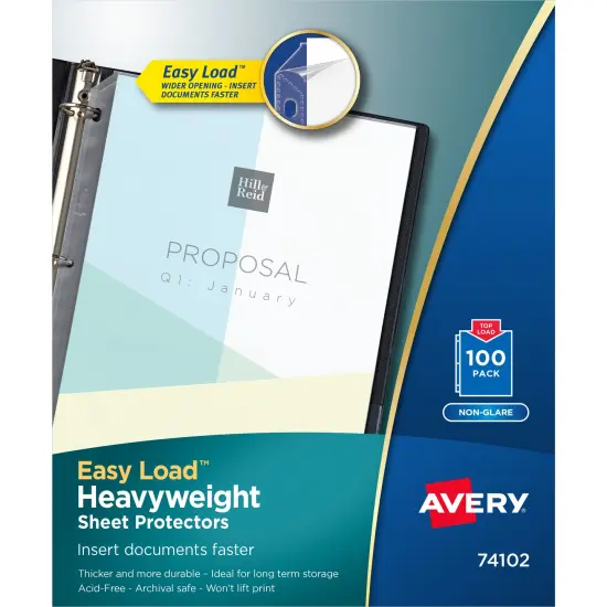 Avery Clear Heavyweight Sheet Protectors, Non-Glare, Easy Load, 100 Document Protectors (74102) {1}