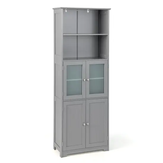 6-Tier Freestanding Bathroom Cabinet with 2 Open Compartments and Adjustable Shelves-White {7}