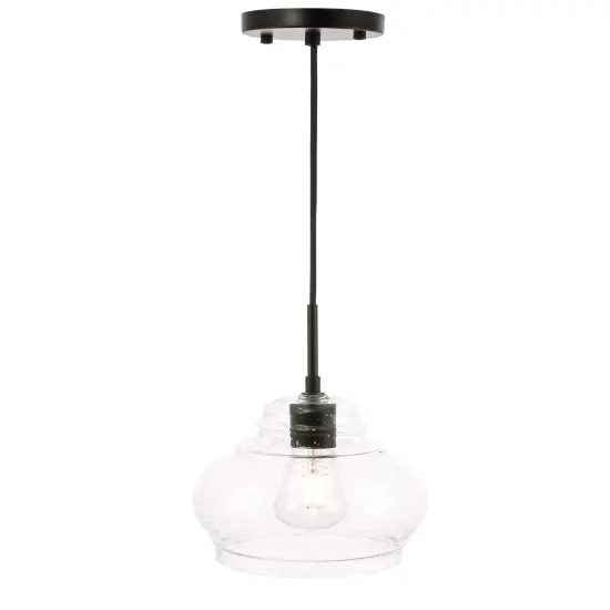 Pierce 1 light Black and Clear seeded glass pendant {6}