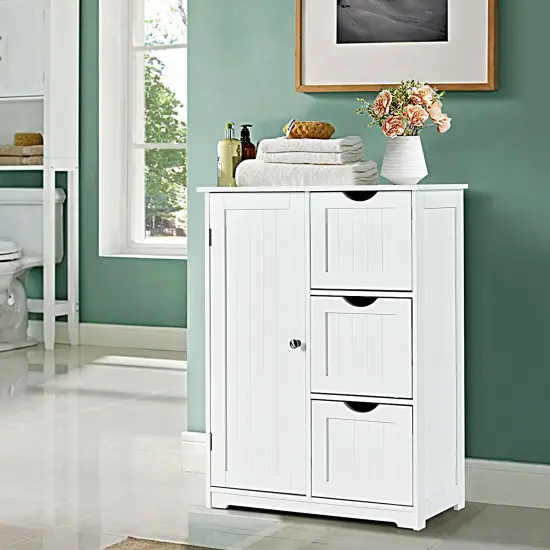MDF Bathroom Floor Cabinet with Drawers and Adjustable Shelf White {2}