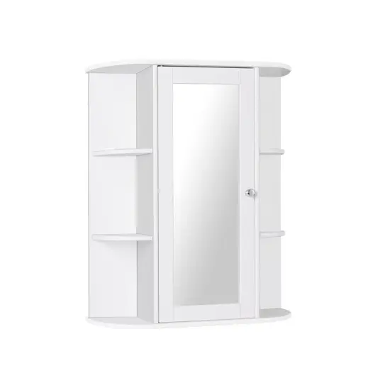 Bathroom Single Door Shelves Wall Mount Cabinet with Mirror White {1}