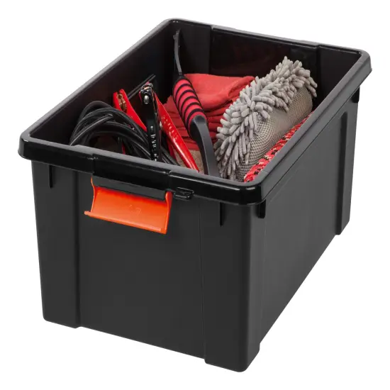 IRIS USA Heavy-Duty Plastic Storage Bins, Store-It-All Container Totes with Durable Lid and Secure Latching Buckles, Black/Orange {2}