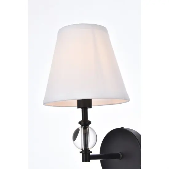 Bethany 1 light bath sconce in black with white fabric shade {5}