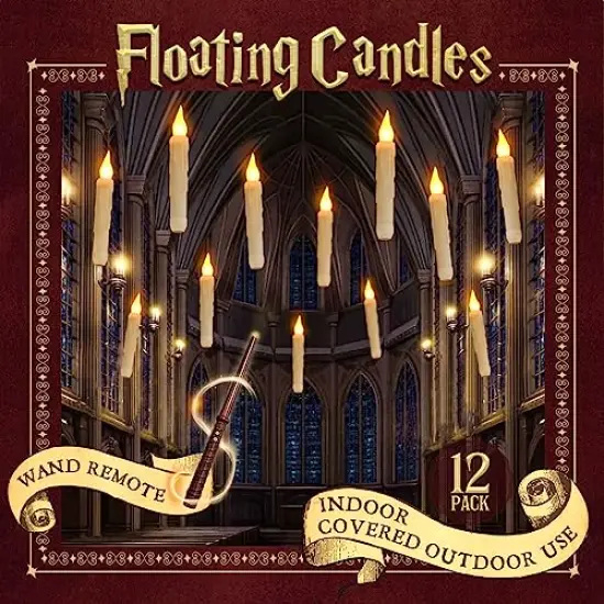 Halloween Decorations - Floating LED Candles with Wand Remote Control - Witch Wizard Gifts Christmas Decor for Indoor Home Room Classroom Bedroom Party (with Wand Remote) {2}