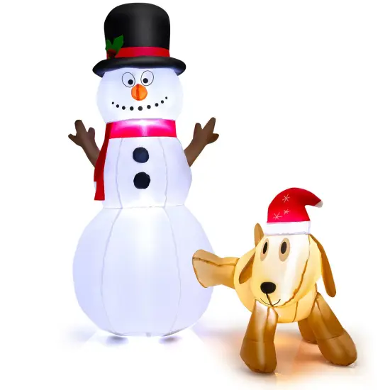 6 Feet Tall Inflatable Snowman and Dog Set Christmas Decoration with LED Lights {1}