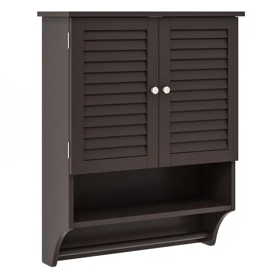 2-Doors Bathroom Wall-Mounted Medicine Cabinet with Towel Bar Brown {1}