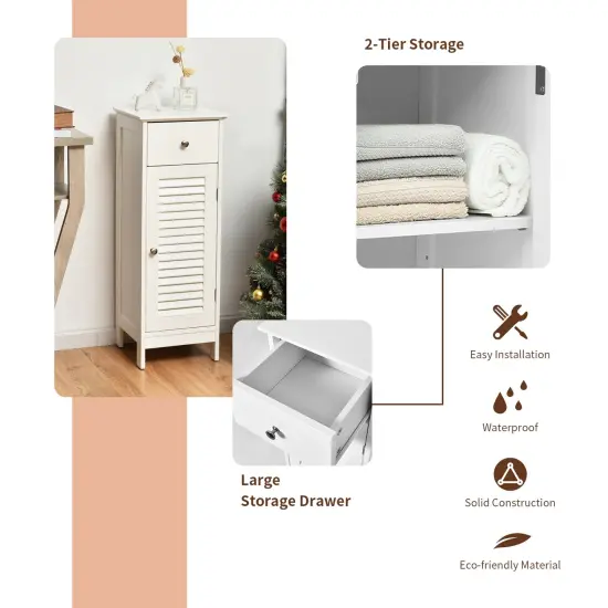 MDF Freestanding Bathroom Cabinet with Adjustable Shelf, Drawer and Shutter Door White {4}