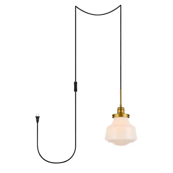 Lyle 1 light Brass and frosted white glass plug in pendant {1}
