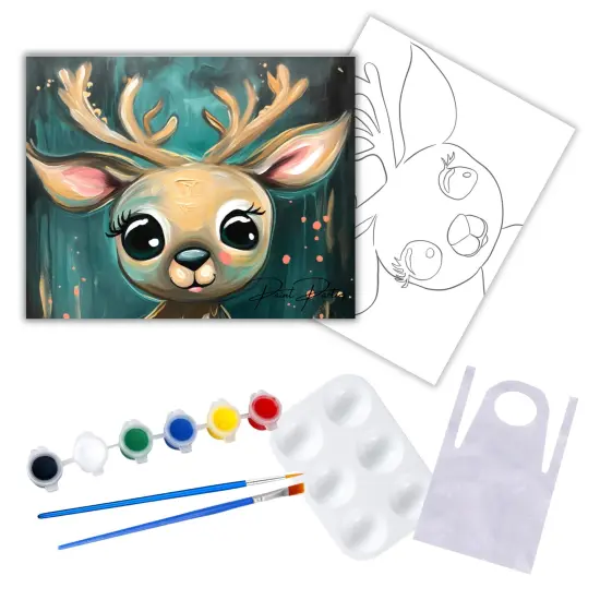 "Cute Reindeer" DIY Canvas Art Kit, Adult Beginner, Acrylic Paint Size 11x14 inch {1}