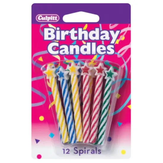 Asssorted Colors Star-Shaped Tops Candy Stripe Spiral Candles, 12pc {1}