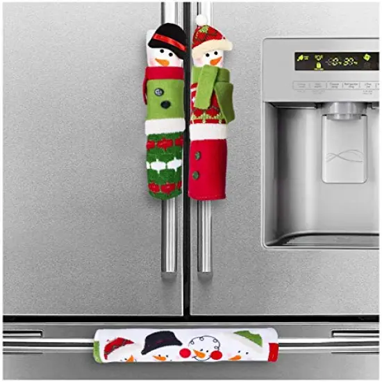 PTFNY 3 Piece Set Christmas Snowman Refrigerator Door Handle Covers Appliance Handle Covers Christmas Decorations Fits Standard Size Kitchen Refrigerator Microwave Oven Or Dishwasher {2}