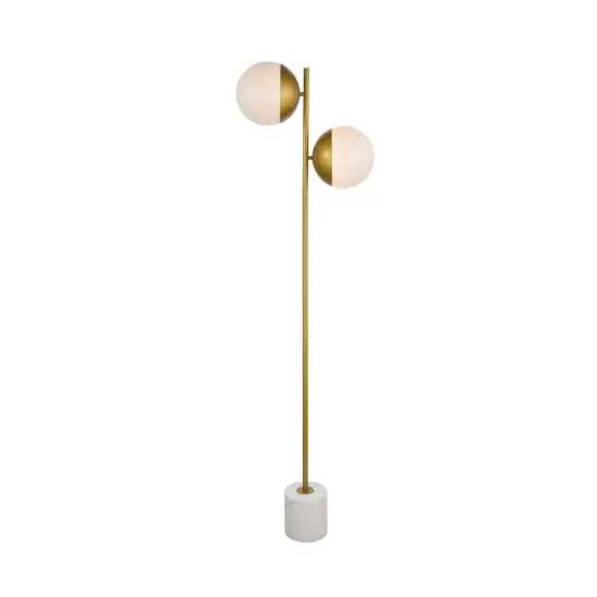 Eclipse 2 Lights Brass Floor Lamp With Frosted White Glass {1}