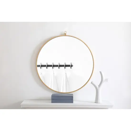 Metal frame Round Mirror with decorative hook 28 inch Brass finish {3}