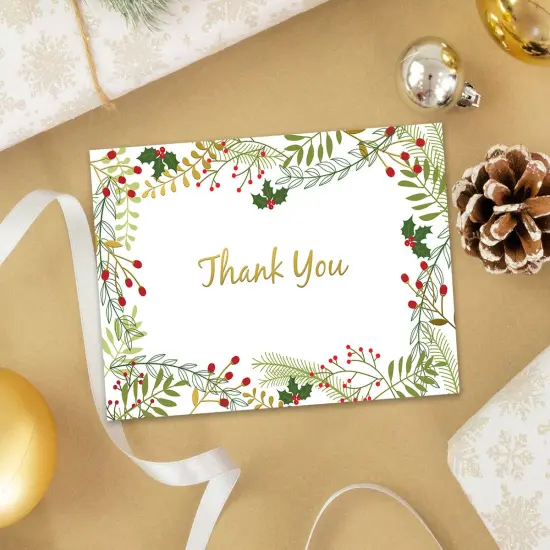 Great Papers! Thank You Note Card with Gold Foil, Merry Twigs and Holly, 4.875" x 3.375"(folded), 50 cards/envelopes {3}