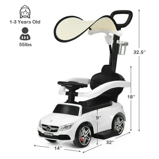3-in-1 Mercedes Benz Ride-on Toddler Sliding Car White {4}
