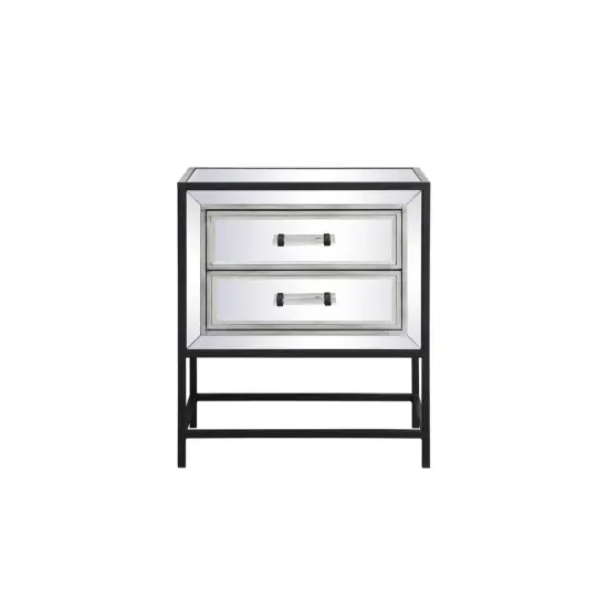 21 inch mirrored two drawers end table in black {1}