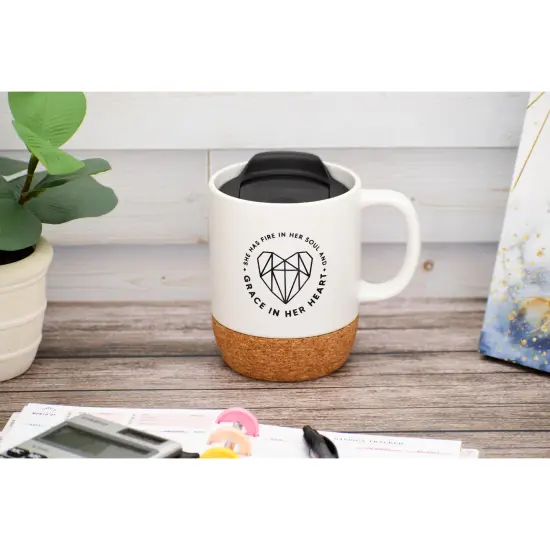 Dexsa She Has Fire In Her Soul Designer Cork Bottom Mug with Lid - 14 oz {2}