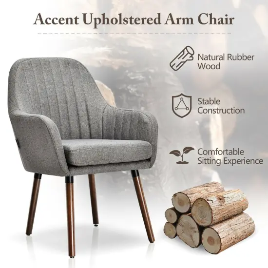 Set of 2 Fabric Upholstered Accent Chairs with Wooden Legs and Adjustable Non-slipping Pads Grey {6}