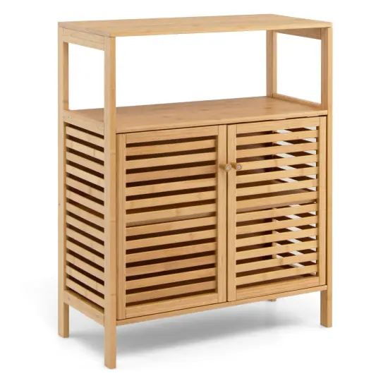 Bamboo Bathroom Floor Storage Cabinet with Shutter Doors-Natural {2}