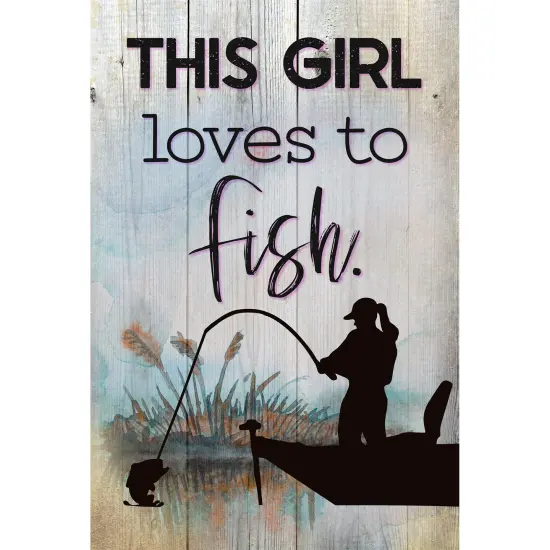 Dexsa This Girl Loves To Fish Wood Plaque with Easel and Hangar {1}