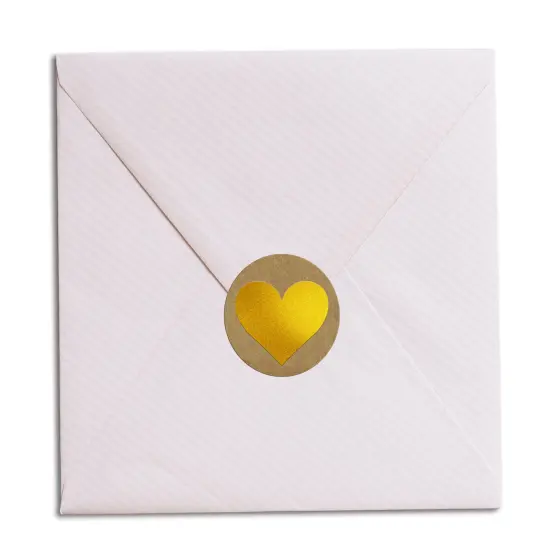 Great Papers! Seals, Self-Adhesive, Gold Foil Heart on Kraft, 1.57" Diameter, 250 Seals/Roll {5}