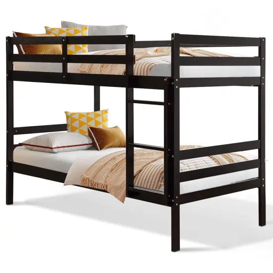 Children's Wooden Slat Design Twin Bunk Bed with Headboard and Footboard Brown {4}