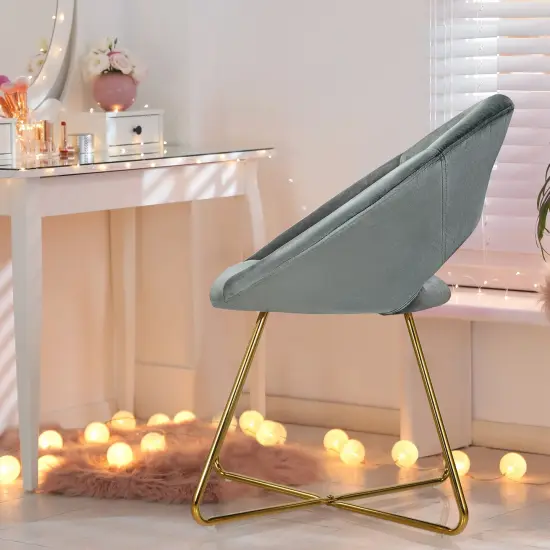 Modern Glam Velvet Accent Arm Chair with Golden Metal Legs and Soft Cushion Seat Grey {5}