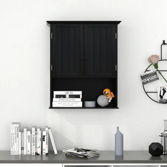 2-Door Wall Mount Bathroom Storage Cabinet with Open Shelf Black {3}