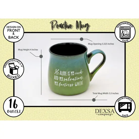 Dexsa Coffee Tea Soup Ceramic Mug | He alone is my rock and my salvation, my fortress where I will not be shaken Psalm 62:6 | 16 ounce Designer Mug with Inspiring Sentiment | Elegant Pottery Look {5}