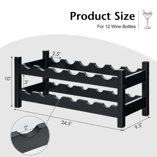 2-Tier 12 Bottles Bamboo Storage Shelf Wine Rack Brown {4}