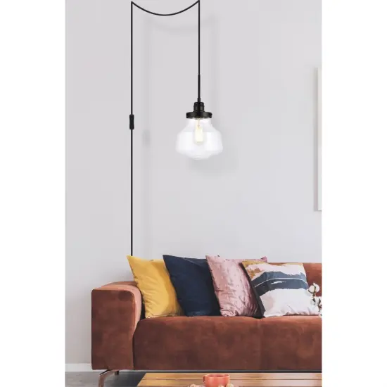 Lyle 1 light Black and Clear seeded glass plug in pendant {6}