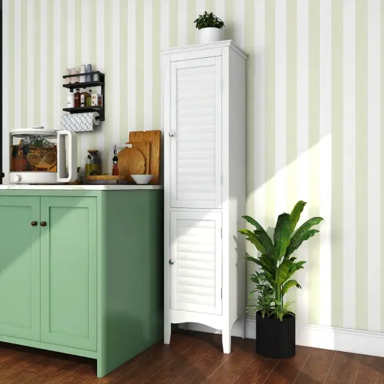 Tall Bathroom Floor Cabinet with Shutter Doors and Adjustable Shelf-White {6}