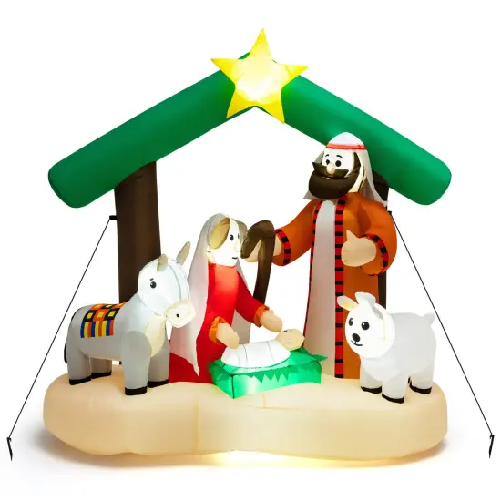6.7 Feet Christmas Inflatable Nativity Scene with LED Lights {1}