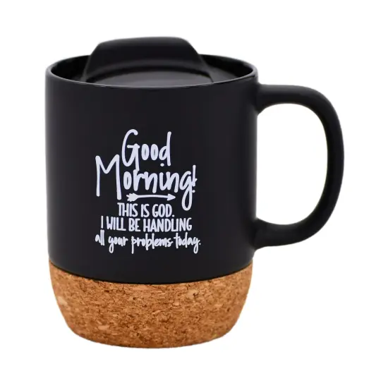 Dexsa Good Morning Designer Cork Bottom Mug with Lid - 14 oz {1}