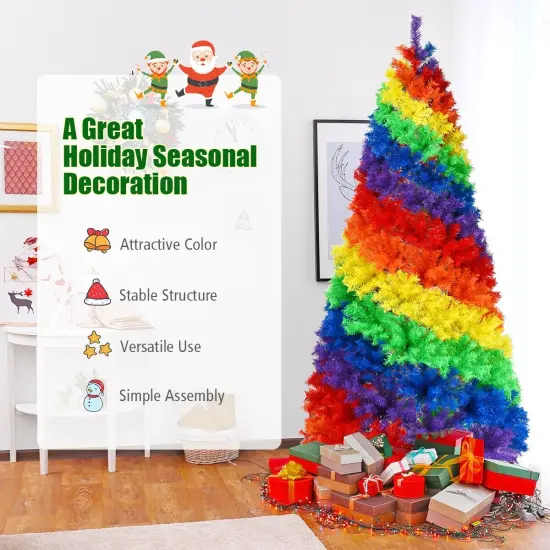 7 Feet Artificial Hinged Traditional Christmas Tree with Metal Stand {2}