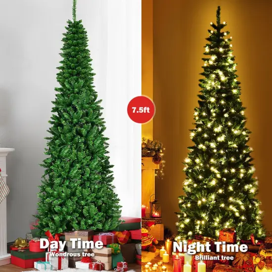 Pre-Lit Hinged Artificial Pencil Christmas Tree with 250 LED Lights and 708 Branches {3}