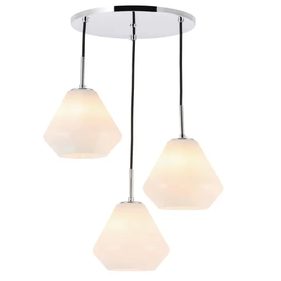 Gene 3 light Chrome and Frosted white glass pendant {6}