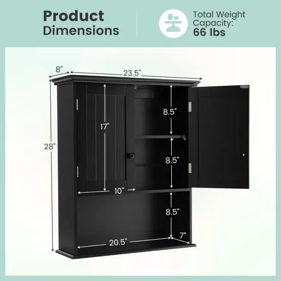 2-Door Wall Mount Bathroom Storage Cabinet with Open Shelf Black {5}