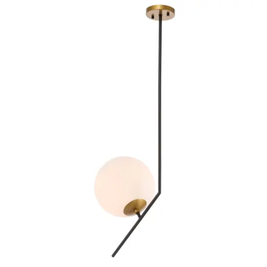 Ryland 1 light Black and Brass and Frosted White glass pendant {5}