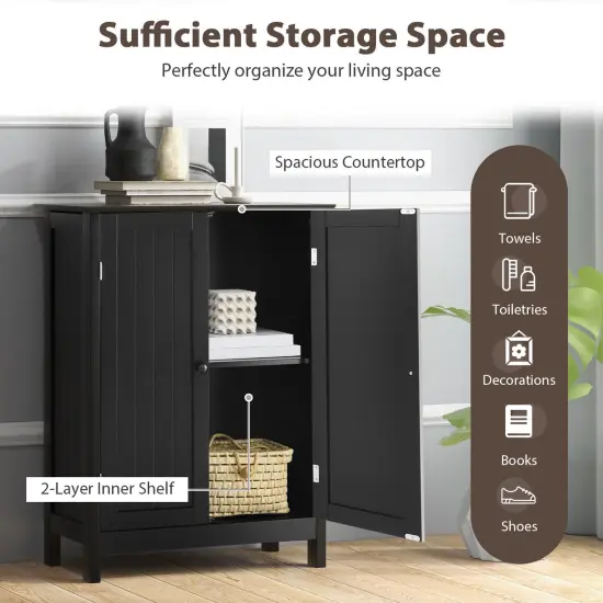 2-Door Freer-Standing Bathroom Storage Organizer Cabinet with Shelf Perfect for Living room or Bedroom Black {4}