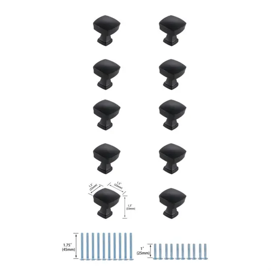 Irvin 1.3" Matte Black Square Knob Multipack (Set of 10) {6}