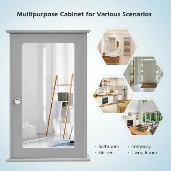 Bathroom Wall Cabinet with Single Mirror Door Grey {3}